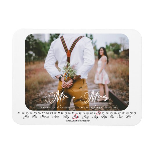 De heer en mevrouw Save the Date Infinity Calendar Magneet (Horizontaal)