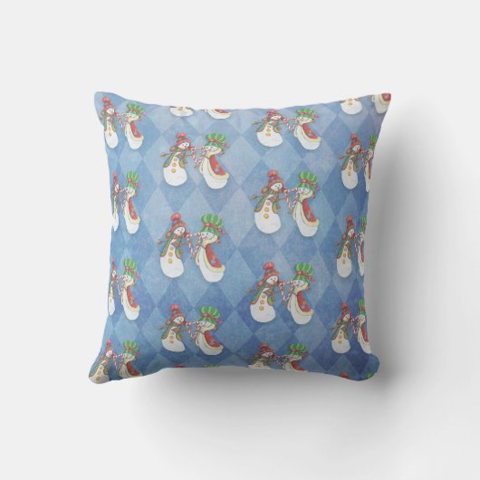 De heer en mevrouw Snowman Pattern over Blue Kussen (Achterkant)