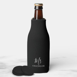 De heer en mevrouw Zwart-wit modern script Flesjeskoeler