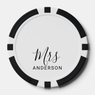 De heer en mevrouw   Zwart-wit modern Script Wedde Poker Chips