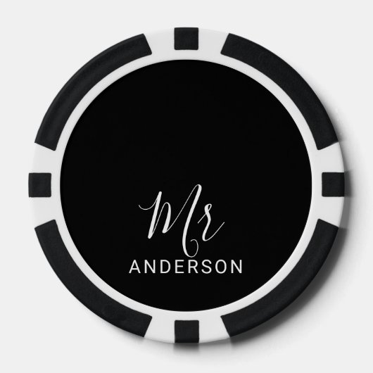 De heer en mevrouw | Zwart-wit modern Script Wedde Poker Chips (Voorkant)