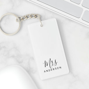 De heer en mevrouw   Zwart-wit modern Script Wedde Sleutelhanger