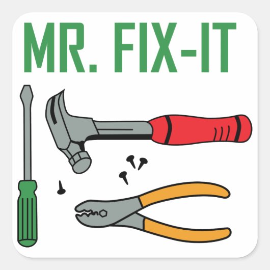 de heer Fix it Vierkante Sticker (Voorkant)
