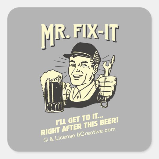 de heer Fixit: Na deze bier Vierkante Sticker (Voorkant)