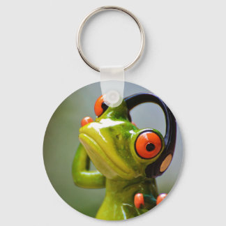 De heer Frog met Headphones Button Sleutelhanger