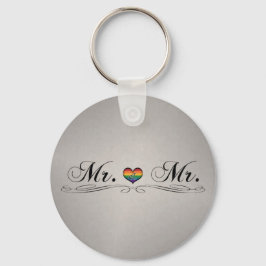 de heer Gay Pride Typografie w/Rainbow Heart Sleutelhanger