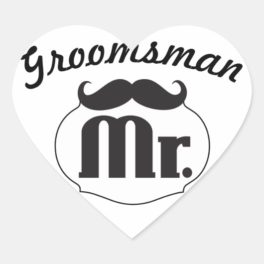 de heer Hipster Funny Mustache Groomsman Hart Sticker (Voorkant)