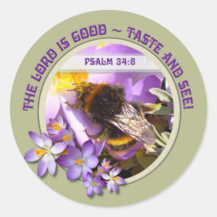 De Heer is goed, Bee op crocus Ronde Sticker