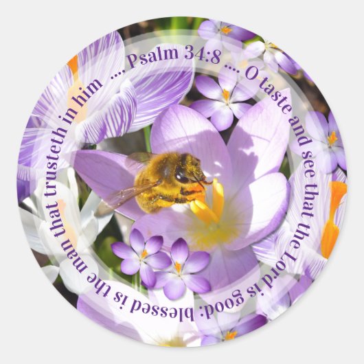 De Heer is goed, bij Krokusbloem Ronde Sticker (Voorkant)