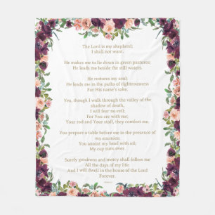 De Heer is mijn Herder Psalm 23 Bourgondiër Bloem Fleece Deken