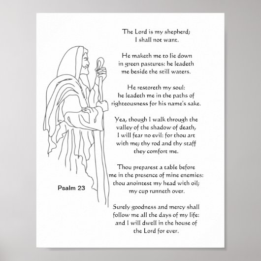 De Heer is mijn Shepherd 23rd Psalm Bijbelscriptie Poster (Voorkant)