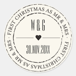 De heer & mevrouw First Kerstmis  Stamped Circle Ronde Sticker