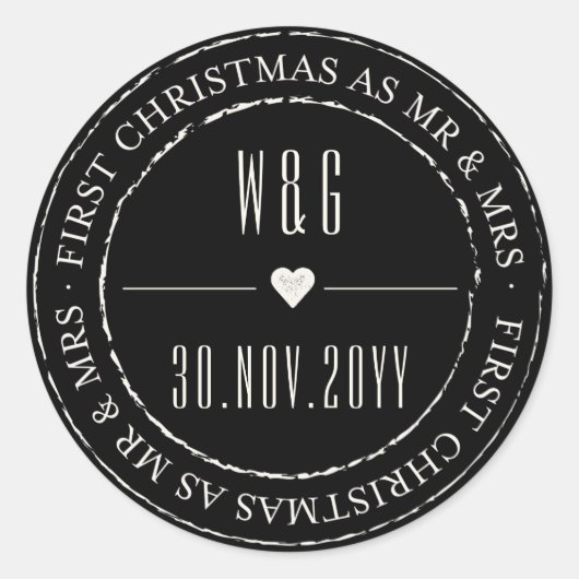 De heer & mevrouw First Kerstmis Stamped Circle Ronde Sticker (Voorkant)