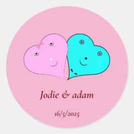 de heer & mevrouw hearts ronde sticker