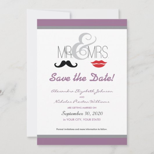 De heer & mevrouw Snor & Lippenstift Save-the-Date Save The Date (Voorkant)