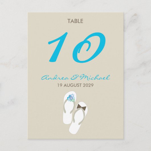 De heer & mevrouw Teenslippers Wedding Table Numbe Briefkaart (Voorkant)