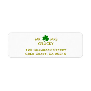 De heer MR & MRS. Lucky Irish Green Shamrock Label