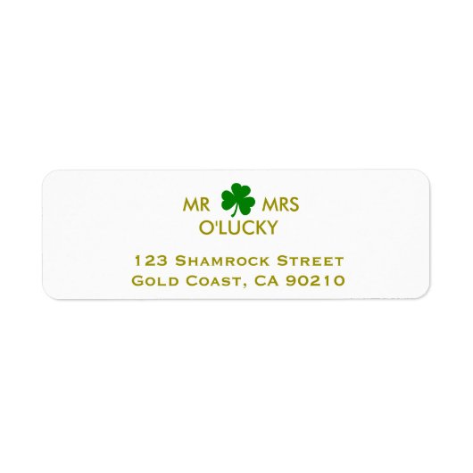 De heer MR & MRS. Lucky Irish Green Shamrock Label (Voorkant)