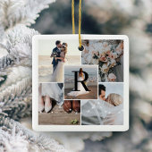 De heer Mrs. 5 Foto Collage First Kerstmonogram Keramisch Ornament