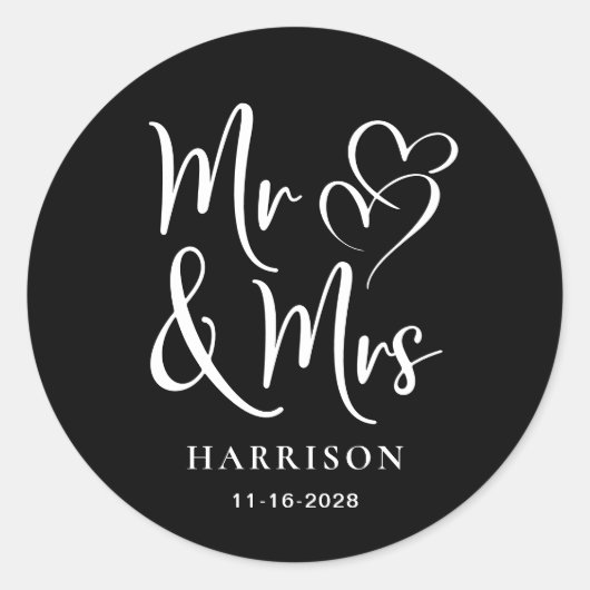 de heer Mrs Black Wedding Ronde Sticker (Voorkant)