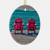 de heer Mrs Blauwgroen Beach Adirondack Chairs Rus Keramisch Ornament (Rechts)