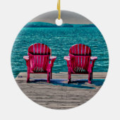 de heer Mrs Blauwgroen Beach Adirondack Chairs Rus Keramisch Ornament (Achterkant)