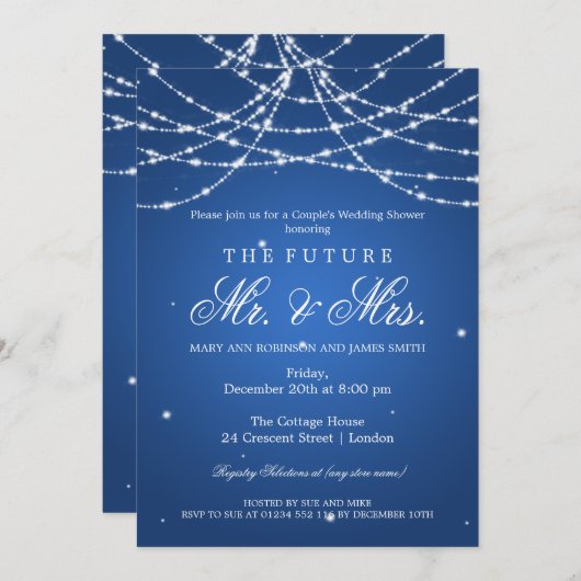 de heer Mrs Couples Shower Sparking String Blue Kaart (Voorkant / Achterkant)