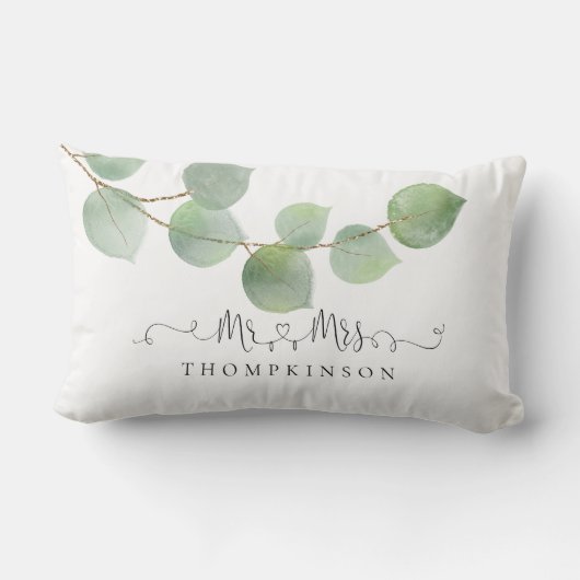de heer Mrs. Name Artsy Script Green Eucalyptus Kussen (Achterkant)