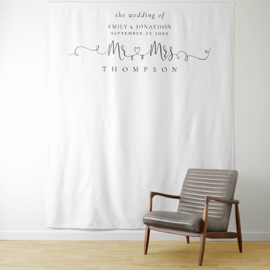 De heer Mrs. Name Rings Heart Script Photo Backgro Wandkleed (In situ)