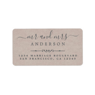 de heer Mrs Script Kraft Paper Wedding Return Addr Etiket