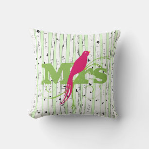 de heer Mrs Spring Green en Fuchsia Birch Tree Bir Kussen