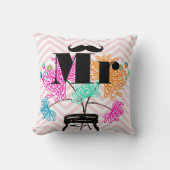 de heer Mustache Bleek Pink Zig Zag Mason Jar Kussen (Voorkant)