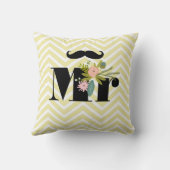 de heer Mustache Bleek Yellow White Blauwgroen Zig Kussen (Achterkant)