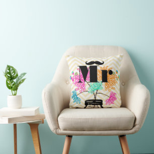 de heer Mustache Bleek Yellow Zig Zag Mason Jar Kussen