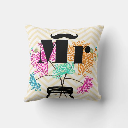 de heer Mustache Bleek Yellow Zig Zag Mason Jar Kussen (Achterkant)