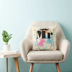 de heer Mustache Bleek Yellow Zig Zag Mason Jar Kussen