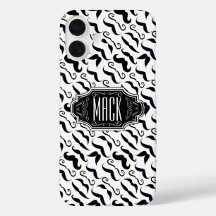 de heer Mustache Hipster Pattern iPhone 16 Plus Hoesje