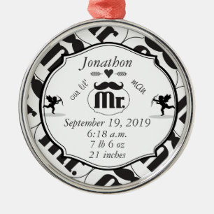 de heer Mustache Lil Man Baby Boy Stats Metalen Ornament