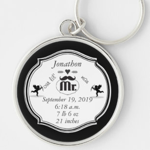 de heer Mustache Lil Man Baby Boy Stats Sleutelhanger