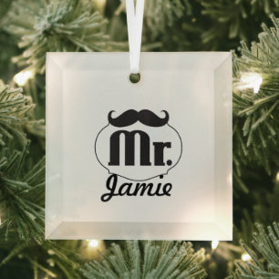 de heer Mustache Retro  Hipster Gifts Glas Ornament