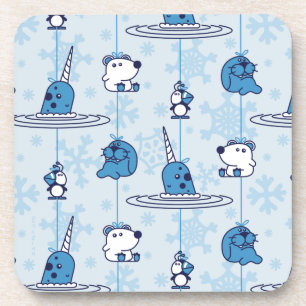 de heer Narwhal Blue Snowflake Pattern Bier Onderzetter