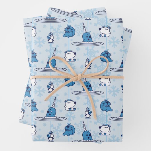 de heer Narwhal Blue Snowflake Pattern Inpakpapier Vel (In situ)