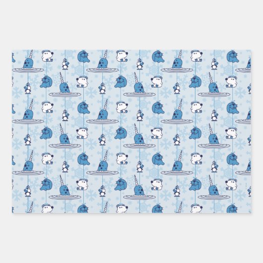 de heer Narwhal Blue Snowflake Pattern Inpakpapier Vel (Voorkant)