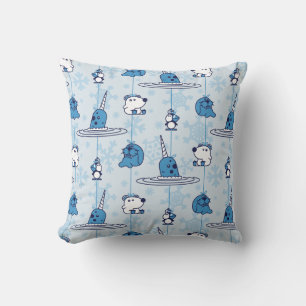 de heer Narwhal Blue Snowflake Pattern Kussen