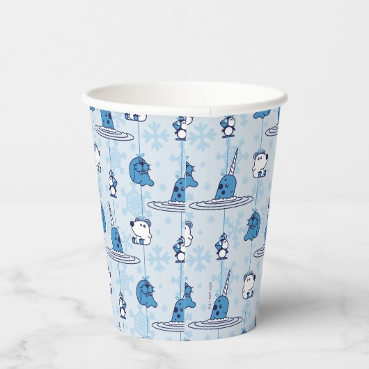de heer Narwhal Blue Snowflake Pattern Papieren Bekers (Rechts)