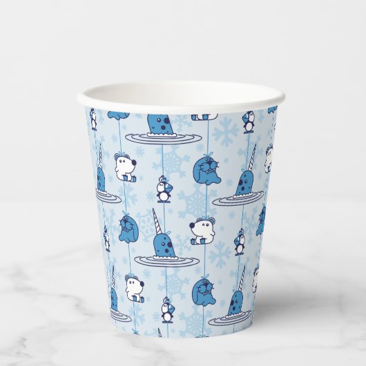 de heer Narwhal Blue Snowflake Pattern Papieren Bekers (Voorkant)