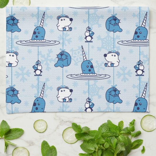 de heer Narwhal Blue Snowflake Pattern Theedoek (Gevouwen)