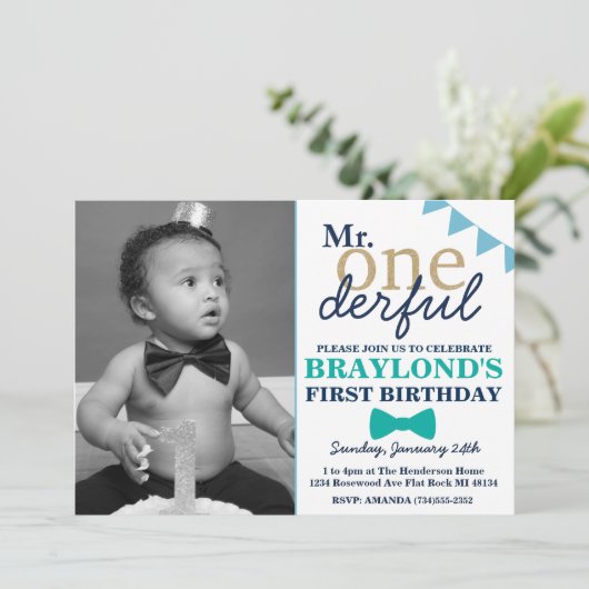 de heer Onderful Birthday Uitnodiging (Staand voorkant)