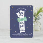 de heer One derful Bowtie Navy & Green 1st Birthda Kaart (Staand voorkant)