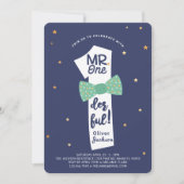 de heer One derful Bowtie Navy & Green 1st Birthda Kaart (Voorkant)